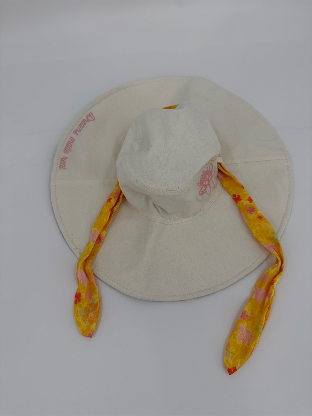 Crown Cream Sun Hat with Yellow Floral Ties